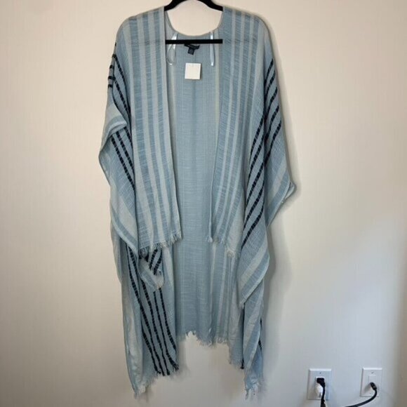 American Eagle Stripe Poncho Cape Wrap Coverup Kimono Blue Open front Y2k 2000s - Picture 7 of 16